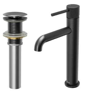 Tryst Single-Handle Single-Hole Vessel Bathroom Faucet with Matching Pop-Up Drain in Gunmetal Grey