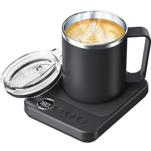 16 oz. Black Stainless Steel Heated Mug with Detachable Base and Timer Control Coffee Cup Warmer Set