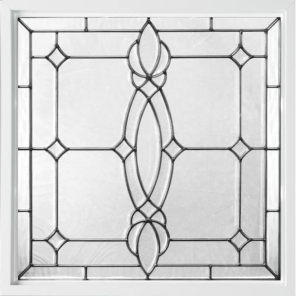 Hy-Lite 25 in. x 25 in. Decorative Glass Fixed Vinyl Window Craftsman Glass, Black Caming in White