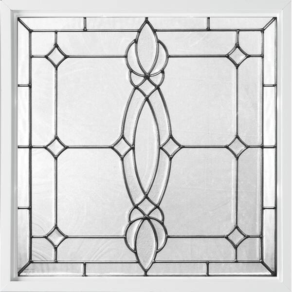 Hy-Lite 25 in. x 25 in. Decorative Glass Fixed Vinyl Window Craftsman Glass, Nickel Caming in White