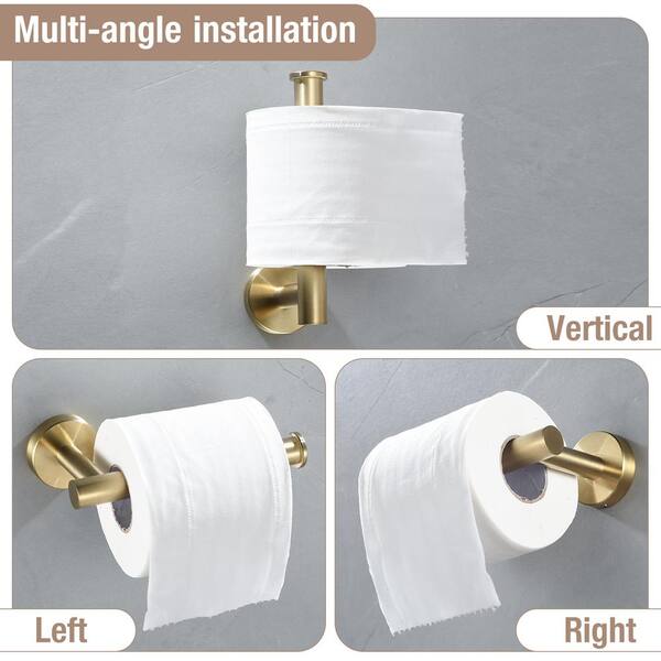 Brushed Gold Toilet Paper Holder - SUS304 Stainless Steel, Wall Mount, Simple Angle Design - View #3