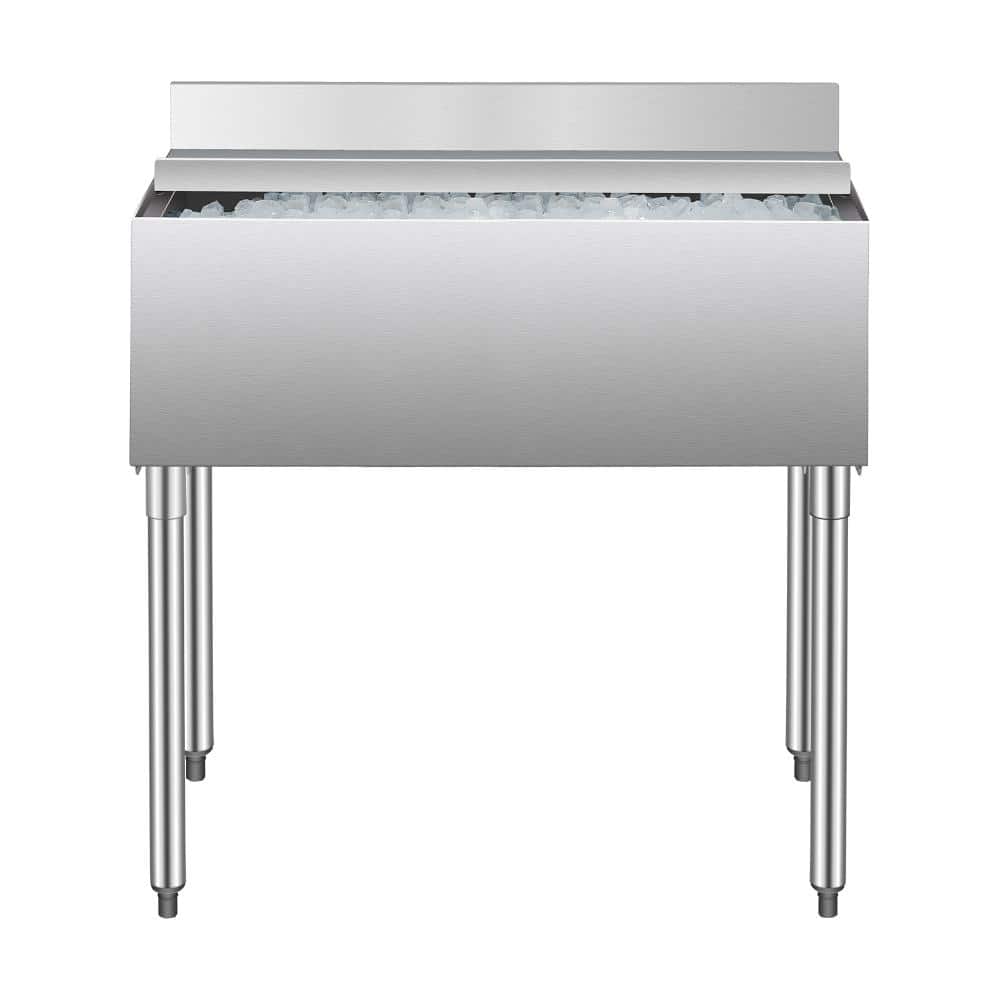 Commercial Underbar Ice Bin 95.3 L, 35.9 x 19 x 37 in. 304 Stainless Steel with Sliding Lid