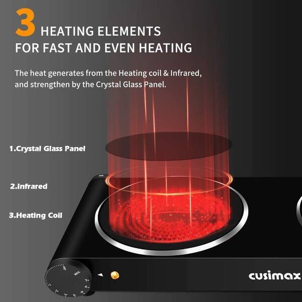 Ovente Countertop Burner Infrared Ceramic Glass Double Plate Cooktop