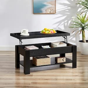 Coffee Table Lift Top Coffee Tables with Hidden Compartment and Storage Shelf Dining Table for Living Room, Black