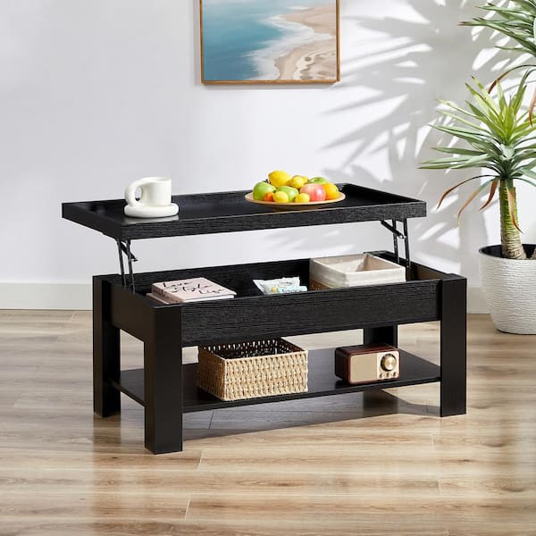VECELO Coffee Table Lift Top Coffee Tables with Hidden Compartment and Storage Shelf Dining Table for Living Room, Black