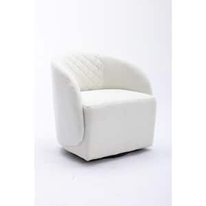 25.2 in. W x 25.2 in. D x 28 in. H Ivory White Linen Cabinet with Teddy Fabric Swivel Accent Armchair for Bedroom