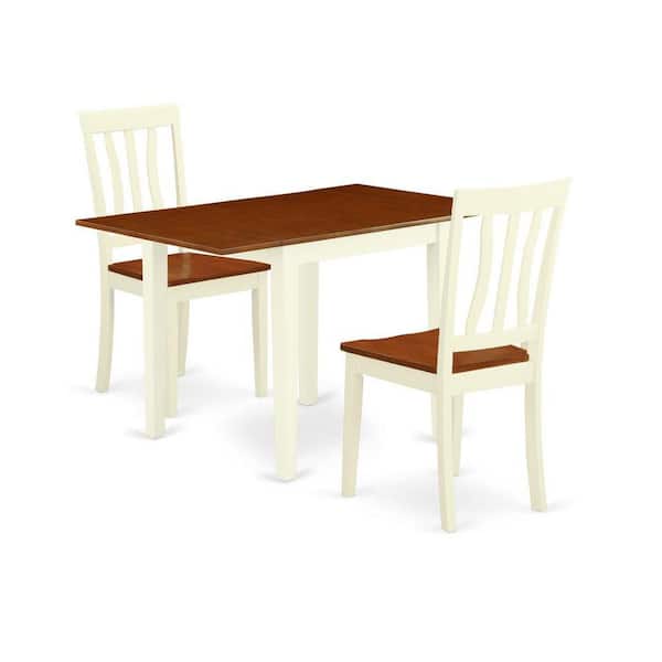 East West Furniture 3-Piece Buttermilk and Cherry Finish Solid Wood Top Dining Table Set