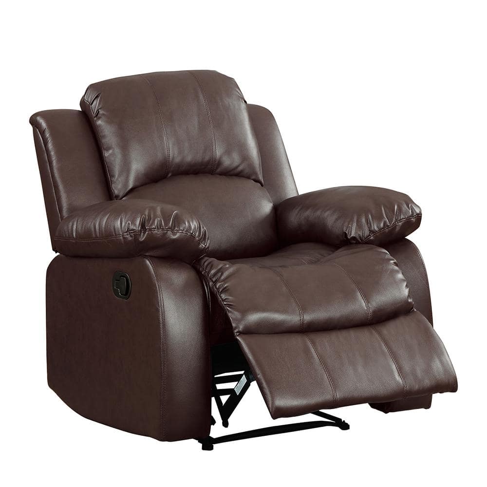 Contemporary Wood & Brown Leather Recliner Chair, 38"