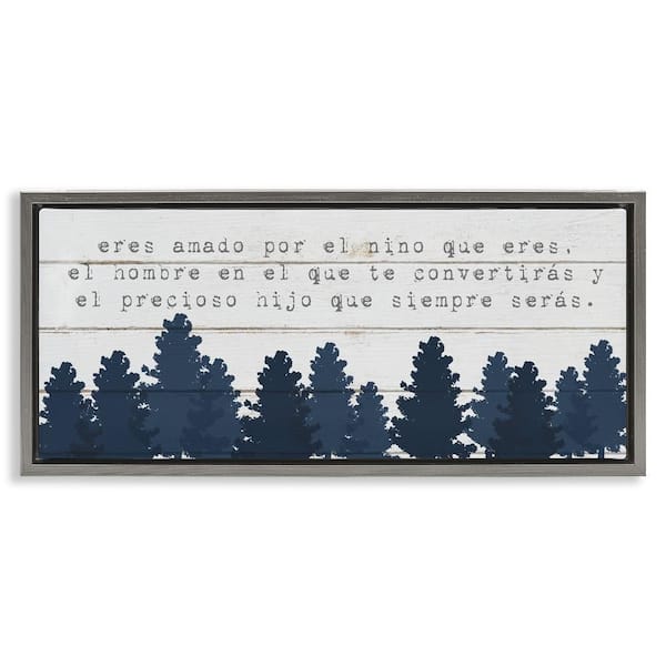 Stupell Industries Sweet Boy Blue Trees by Lil' Rue Gray Floater Frame Typography Graphic Art Print 14 in. x 31 in.