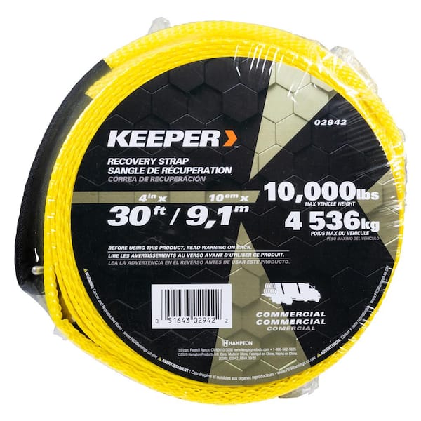 Keeper 30 ft. x 4 in. x 20,000 lbs. Vehicle Recovery Strap with Protected Loops