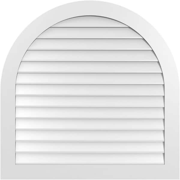 Ekena Millwork 42 in. x 42 in. Round Top White PVC Paintable Gable Louver Vent Non-Functional