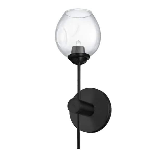 Dainolite Abii 4.75 in. 1-Light Matte Black Vanity Light with Clear Glass
