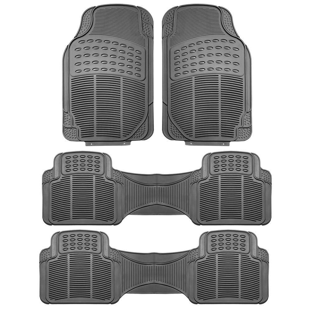 FH Group Gray Heavy Duty 3 Row 4Piece 29 in. x 18 in. Vinyl Car Floor