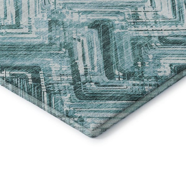 Mayfield Premium Machine Washable Indoor/Outdoor Geometric AMF630 Teal 10 ft. x 14 ft. Area Rug