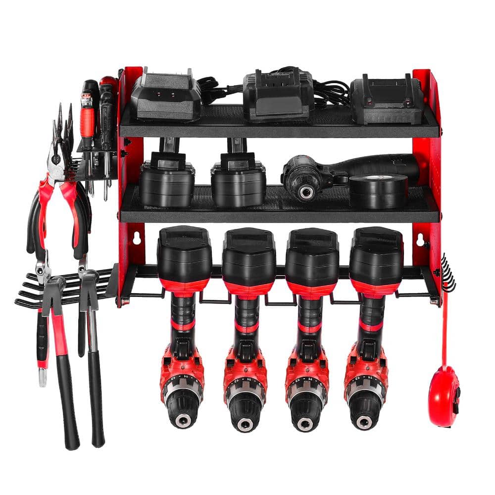 Power Tool Organizer Wall Mount, 3-Layer Storage Rack with Drill Holders & Side Pegboards for Garage price history on PriceWatchPro