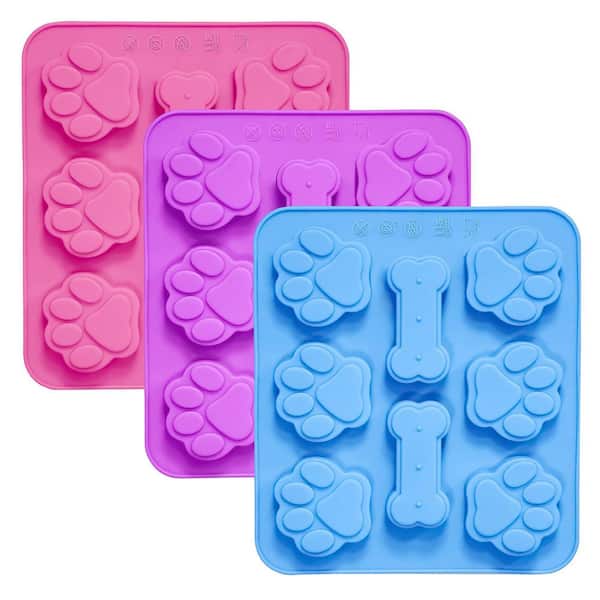3 Pack Silicone Candy Mold Puppy Dog Paw and Bone Shape Food Grade Nonstick Flexible Baking Mold for Treats