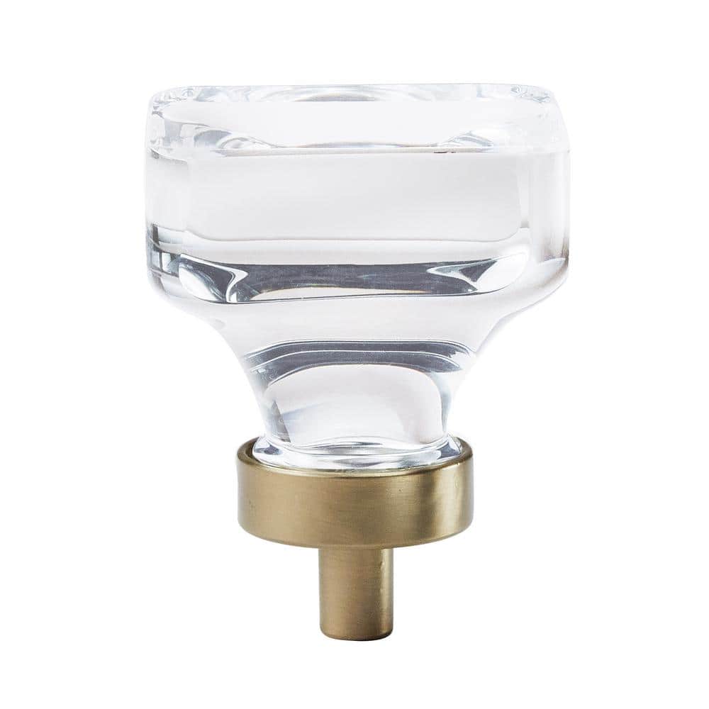 Glacio 1-3/8 in. (35mm) Modern Clear/Golden Champagne Square Cabinet Knob