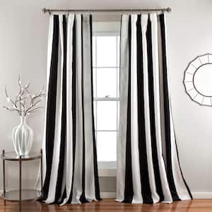 Black Striped Back Tab Room Darkening Curtain - 52 in. W x 84 in. L (Set of 2)