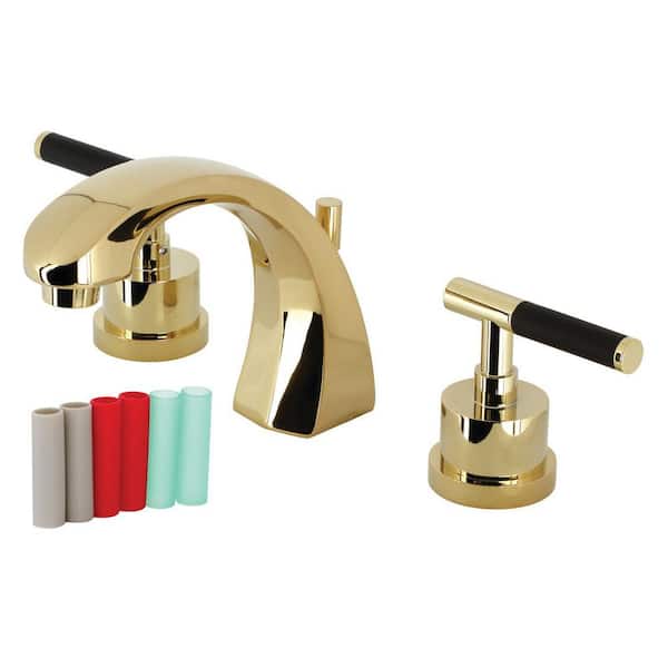 Kingston Brass Kaiser 8 in. Widespread 2-Handle Bathroom Faucets with Brass Pop-Up in Polished Brass