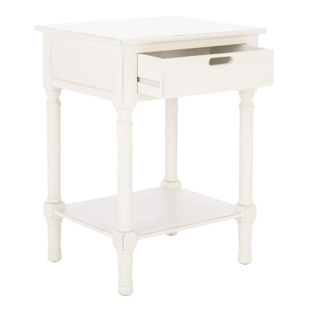 Landers Farmhouse Chic Distressed White 1-Drawer Accent Table