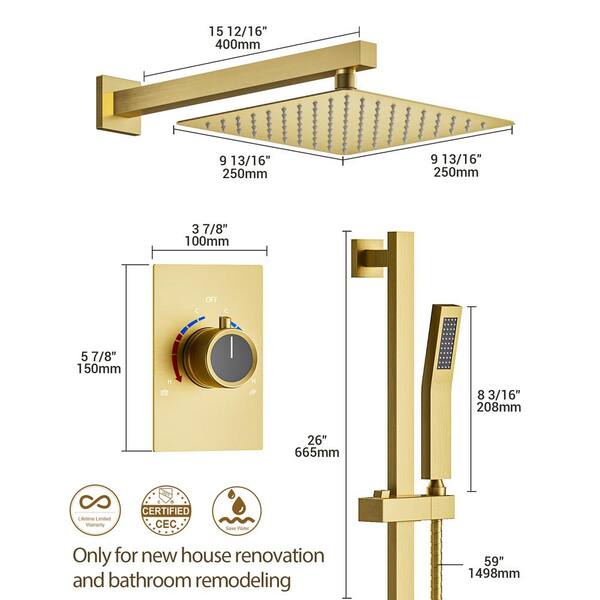 YAWWALK 2-Spray 10 in. Wall Mount Dual Fixed and Handheld