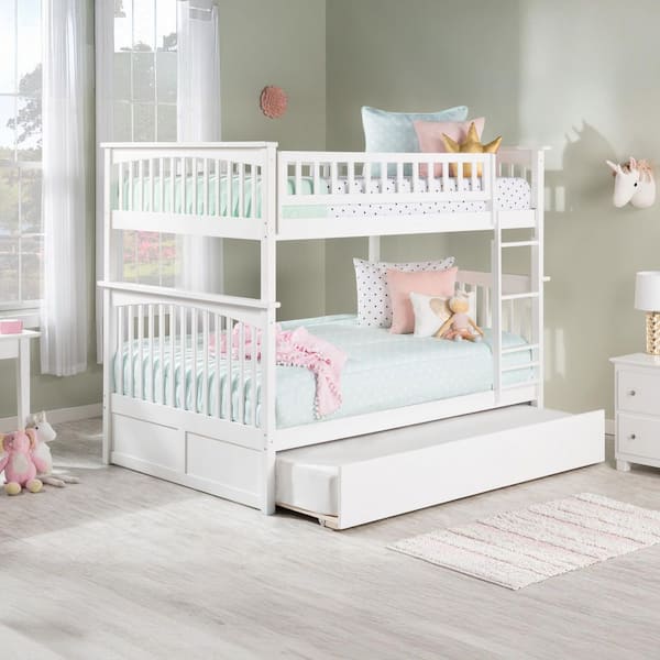 AFI Columbia Bunk Bed Full over Full with Twin Size Urban Trundle Bed in White