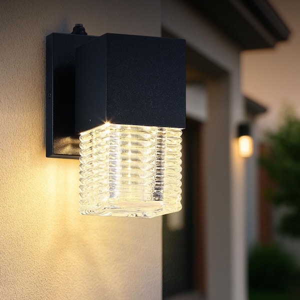 7.3 in. Dusk to Dawn Black Outdoor LED Wall Sconce Light Set of 2