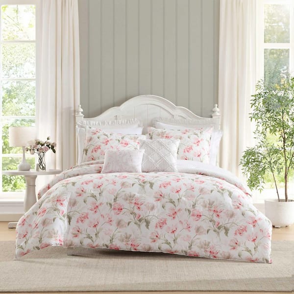 Gosford 5-Piece Petal Pink/Cream Cotton Full/Queen Comforter Set