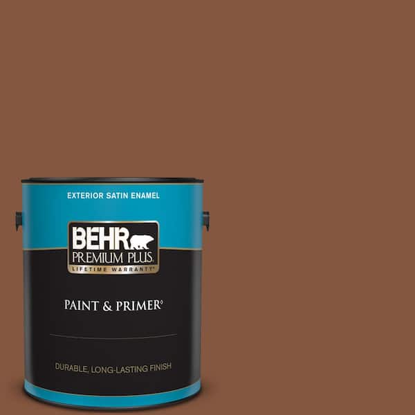 BEHR PREMIUM PLUS 1 gal. #230F-7 Florence Brown Satin Enamel Exterior Paint & Primer