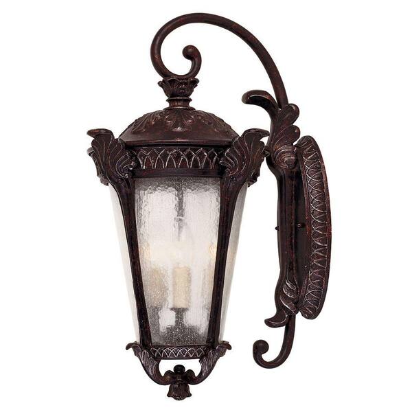 Illumine 3-Light Wall Mount Lantern Distressed Bronze Finish Pale Cream Textured Glass