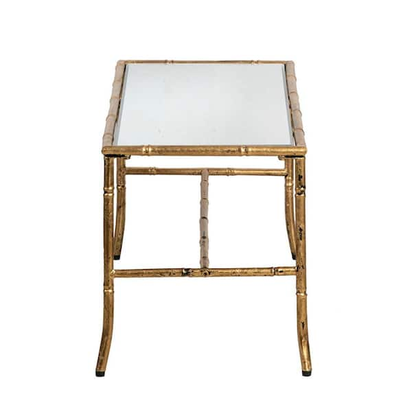 A & B Home 36 in. Antique Gold Rectangle Glass Console Table