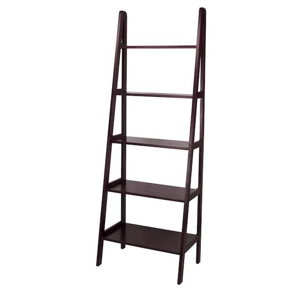 Casual Home 72 in. Espresso New Wood 5-Shelf Ladder Bookcase with Open Back