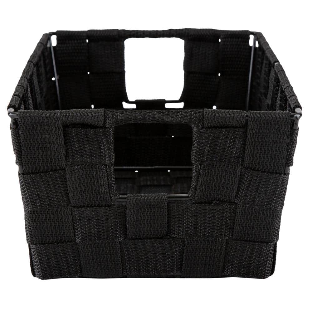Small Black Woven Polypropylene Storage Baskets with Handles, Set of 2