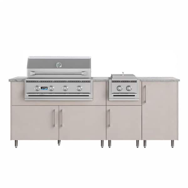 Golden Sky 86.5 in. W 4-Burner Propane Grill Island in Miami Shoreline Gray with Side Burner