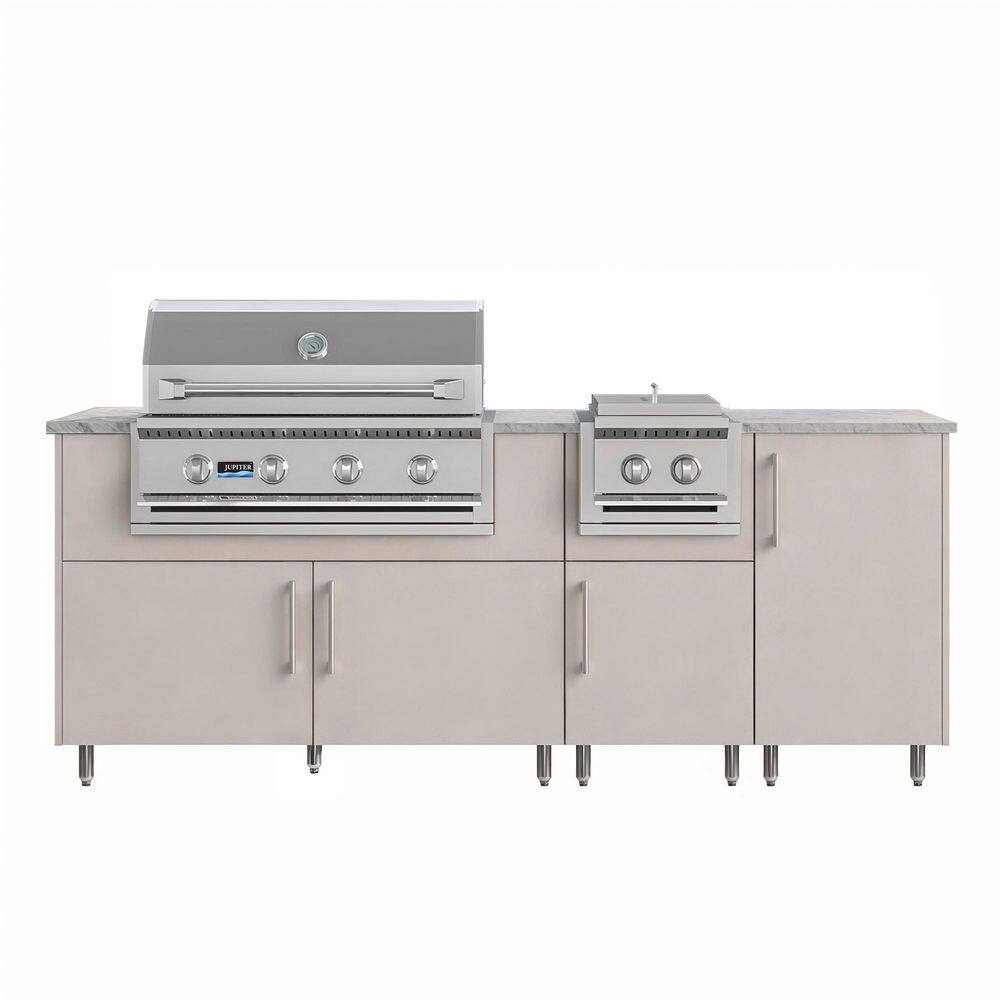 Golden Sky 86.5 in. W 4-Burner Propane Grill Island in Stainless Steel Miami Shoreline Gray with Side Burner and 2-ROT price history on PriceWatchPro