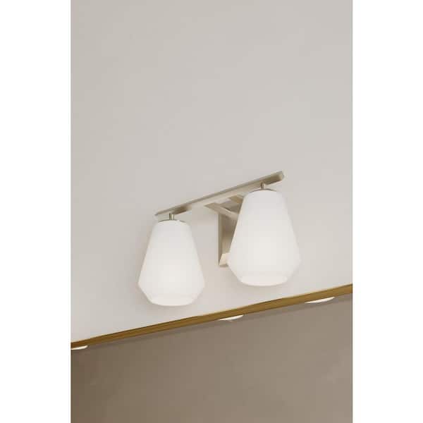 Siena 14.25 in. 2-Light Brushed Nickel Vanity Light with Alabaster Glass Shades