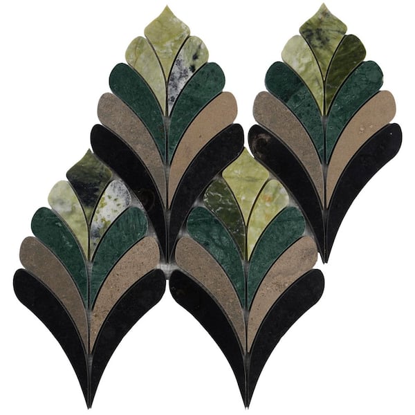 Ivy Hill Tile Bloom Verde Green Floral 4 in. x 0.39 in. Polished Marble Mosaic Floor and Wall Tile Sample