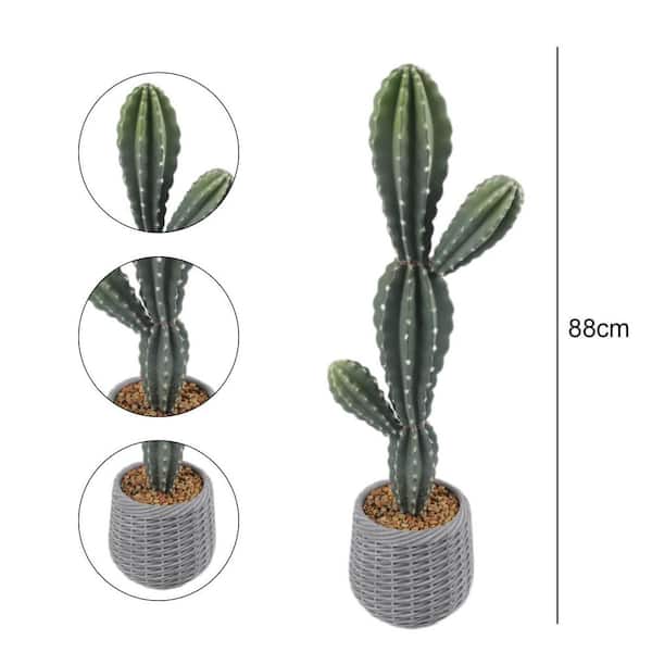35 in. White Indoor/Outdoor Cactus Artificial Plant with Planter