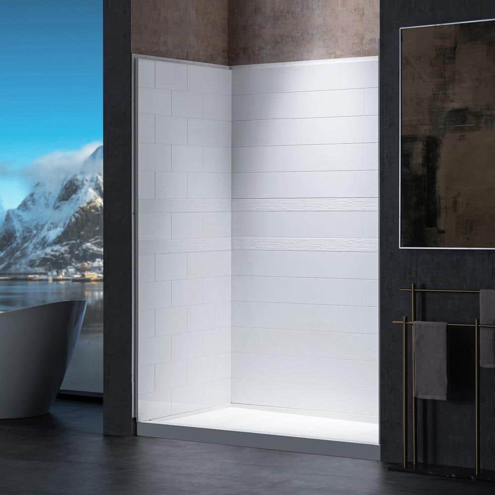 High Gloss White 4-Piece Glue Up Alcove Shower Surround