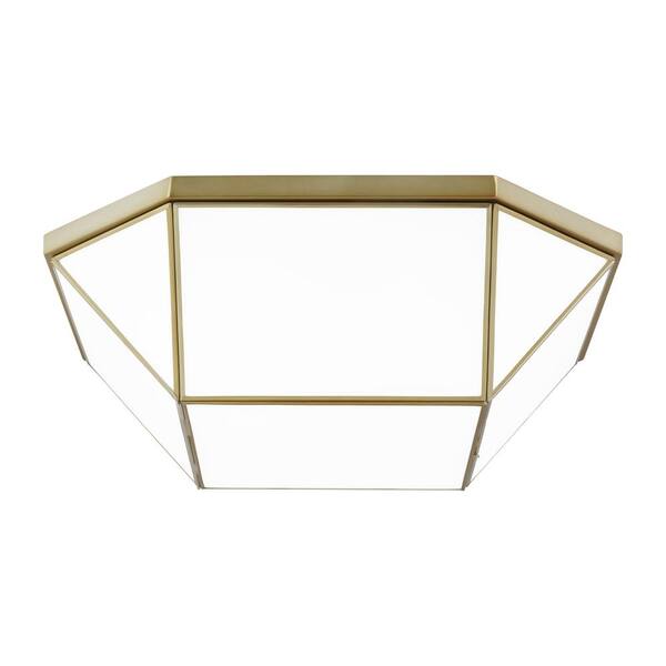 Generation Lighting - Morrison 20 in. 4-Light Satin Brass Flush Mount with White Glass Panel