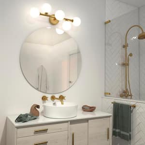 Bloom 27 in. 5-Light Gold Modern Integrated LED Vanity Light Bar for Bathroom with Frosted Glass