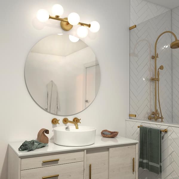Bloom 27 in. 5-Light Gold Modern Integrated LED Vanity Light Bar for Bathroom with Frosted Glass