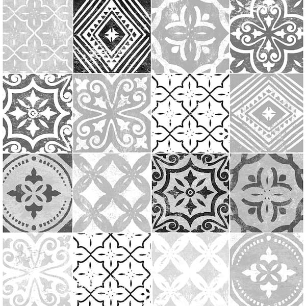 30.75 sq. ft. Greystone Tilework Vinyl Peel and Stick Wallpaper Roll