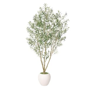 8 ft. Realistic Artificial Olive Tree with Decorative White Planter, Indoor and Covered Outdoor Decorative Tree,1pc/set
