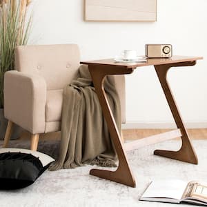29.5 in. Coffee 27.5 in. Z-Shaped Bamboo Sofa Side Table End Table Spacious Tabletop Space-Saving TV Snack Tray