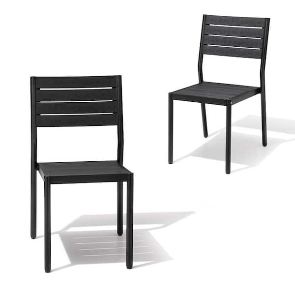 Crestlive Products Stackable Black Wooden Metal Outdoor Dining Chair (2-Pack)