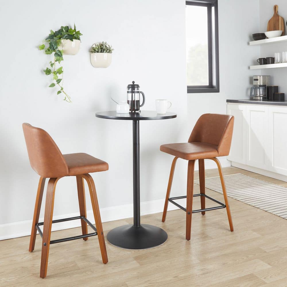 Toriano 35.25 in. Camel Faux Leather, Walnut Wood & Black Metal Fixed-Height Counter Stool (Set of 2) price history on PriceWatchPro
