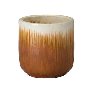 15 in. L x 16 in. H Amber Ceramic Round Planter with High-fire treatment