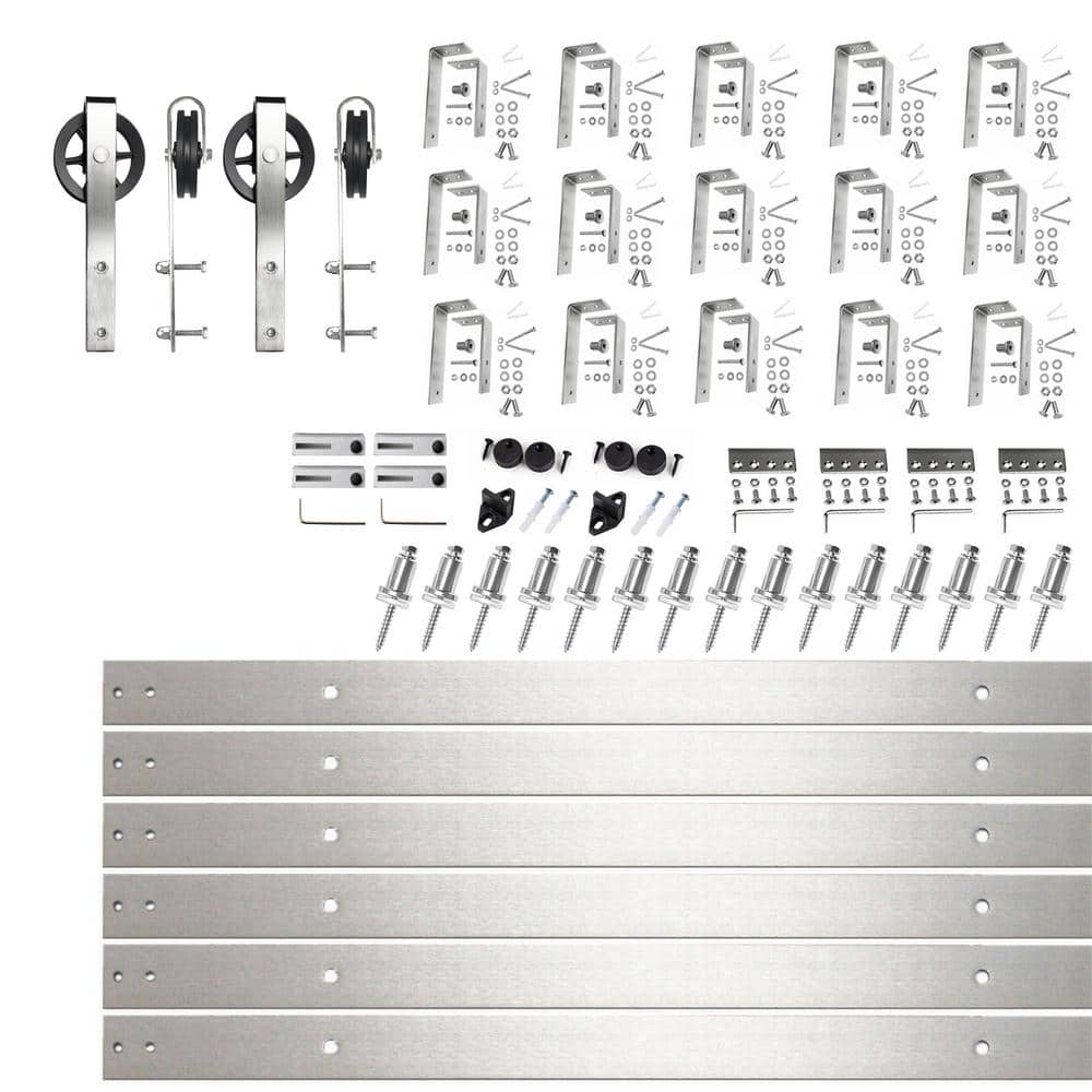 20 ft./240 in. Brushed Nickel Double Track Bypass U-Shape Sliding Barn Door Hardware Kit - Spoke Wheel Design Roller price history on PriceWatchPro