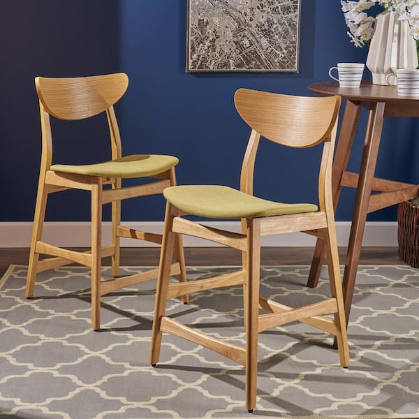 Gavin 36.40 in. Green Tea Fabric/Oak Finish Counter Chair (Set of 2)